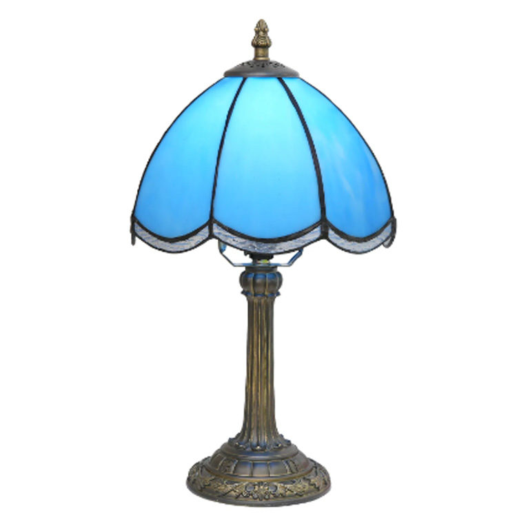 8palcová nebesky modrá Vintage stolní lampy z barevného skla