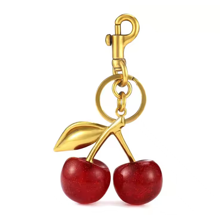 Módní 3D Crystal Red Cherry Summer Pendant Key Chain