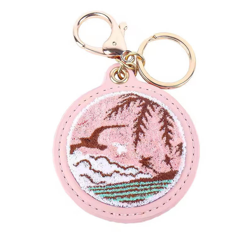 Klíčový prsten Růžový ostrovní scenérie Premium Empoidery Keychain