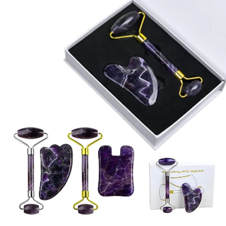 Přírodní sada Ametyst Jade Roller a Gua Sha obličeje