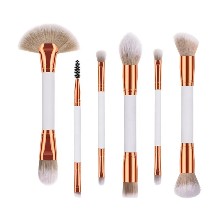 Profesionální 6dílná sada oboustranných bílých štětců na make-up