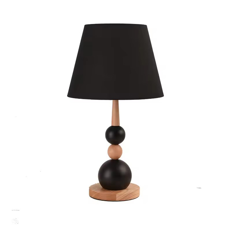 Noční stolní minimální stolní lampa Simply Black Ball Retro Wood