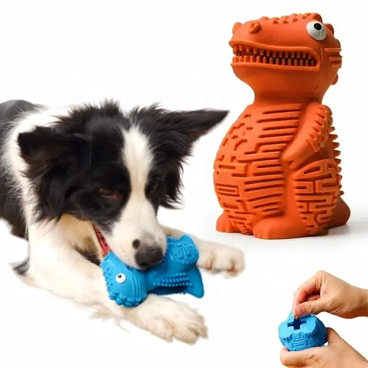 Tvrdý načtení žvýkací odolný gumový dinosaurus puzzle psí hračka