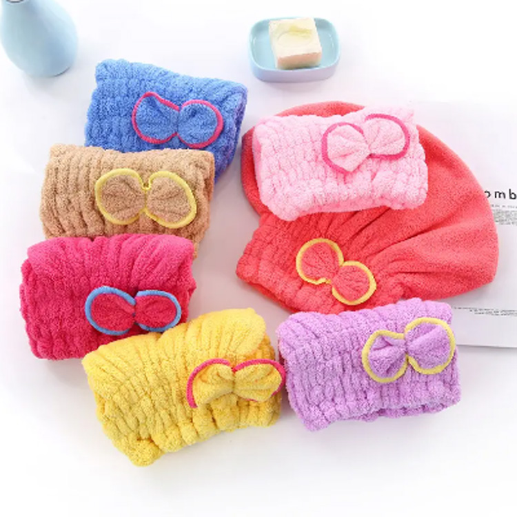 Ultra absorpční čepice Bowknot měkké ručníky na sušení vlasů z mikrovlákna